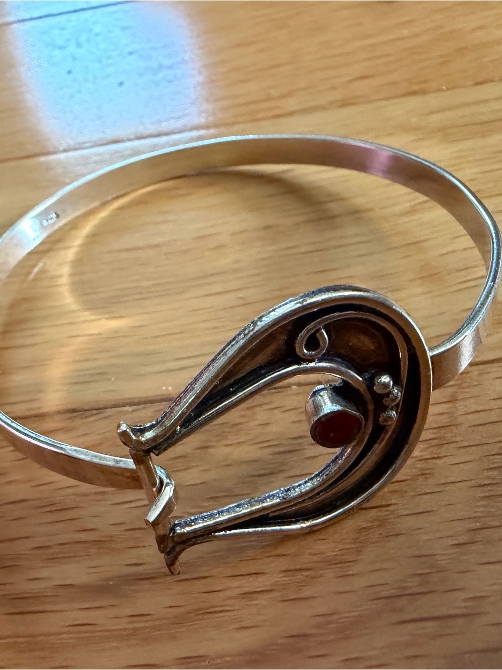 925 Stamped Sterling Silver Garnet Stone Horseshoe Bracelet